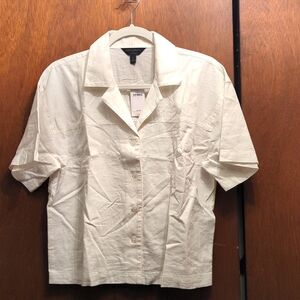 Linen blend crop white shirt size S